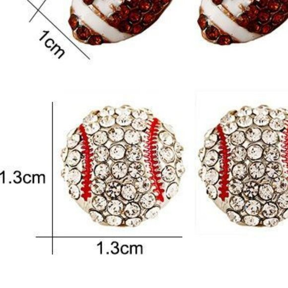 Cute Rhinestone Baseball Shaped Stud Earrings - Picture 2 of 2